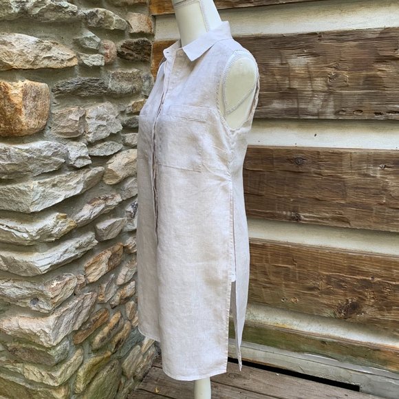 Chico's Washable linen Side Slit Tunic Top Shirt Natural tan Sz 0 (4) Small - Picture 5 of 13